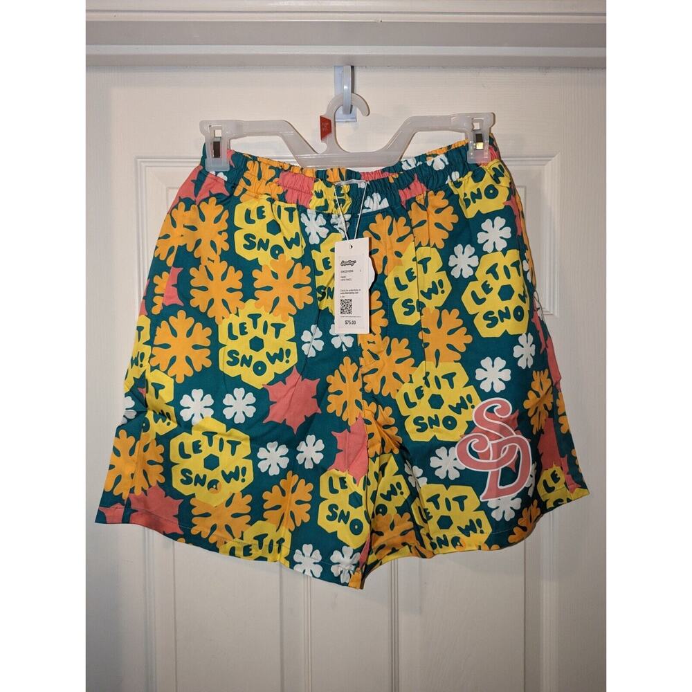 Snowday Shorts Men's Large Streetwear Chino Snowflake Yellow Orange Golf Beach